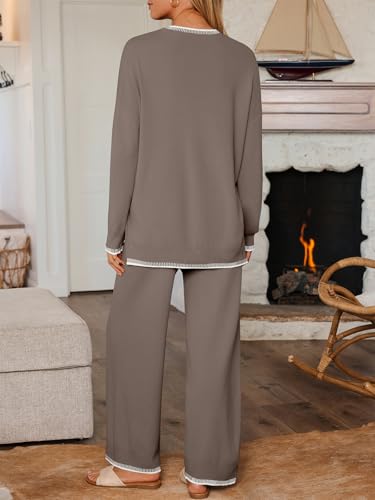 LILLUSORY Lounge Sets Womens 2 Piece Matching 2026 Fall Knit Sweater Set - color: Mocha, size: X-Large