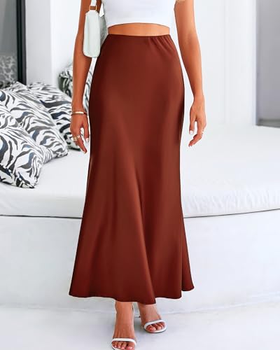 BTFBM Maxi Skirts for Women Business Casual - color: Brown, size: Medium