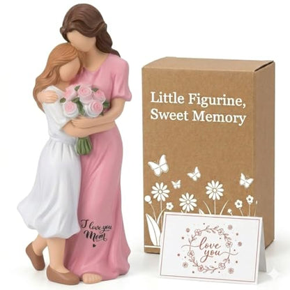 Mother Daughter Figurine for Mom, Heartfelt Gift for Mom from Daughter - color: Pink