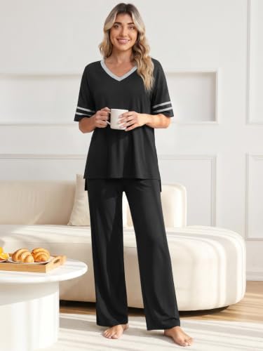 Anyhold Lounge Sets for Women Fall Pajamas Set 2 Piece Outfits - color: Dark-gray, size: Medium