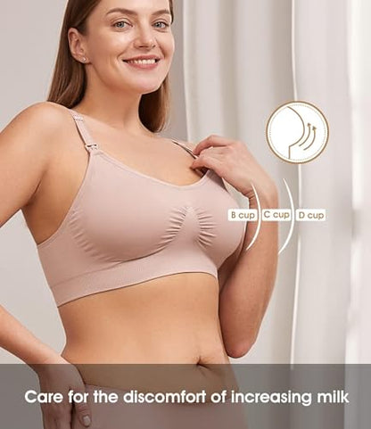 HOFISH 3PACK Full Bust Seamless Nursing Maternity Bras Bralette S-XXL with Extra Bra Extenders & Clips - color: 3pack: Black/Grey/Elegant Pink, size: Medium