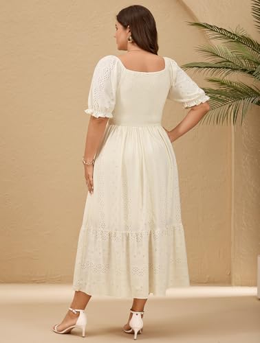 CICIDUDU Plus Size Casual Summer Milkmaid Maxi Dresses for Curvy Women - color: Beige, size: XX-Large Plus