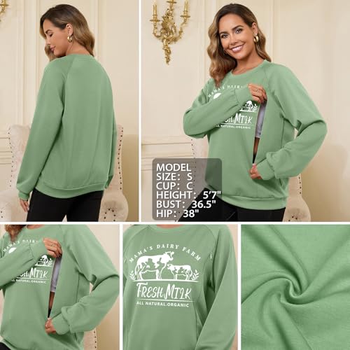 DEBELLY Nursing Friendly Sweatshirt for Breastfeeding Dual Zippers - color: Sage Green Printed Pattern, size: X-Large