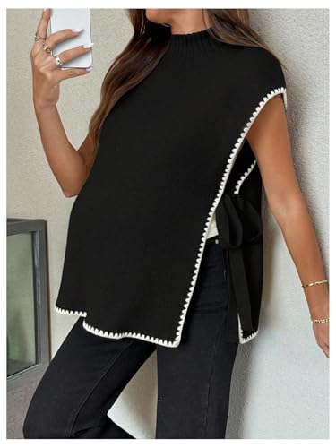 MakeMeChic Women's Maternity Sweater Vest Fall Pregnancy Tops - color: Black, size: Medium