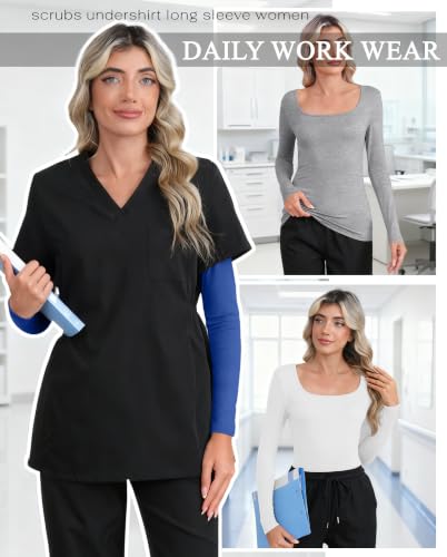 Xaatren 4 Pack Women's Underscrub Shirts Long Sleeve Tops - color: Black, Light Gray, White, Royal Blue, size: Small