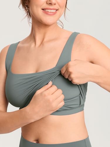 MOMANDA Longline Square Neck Pumping Bras - color: Grey Sage, size: Small