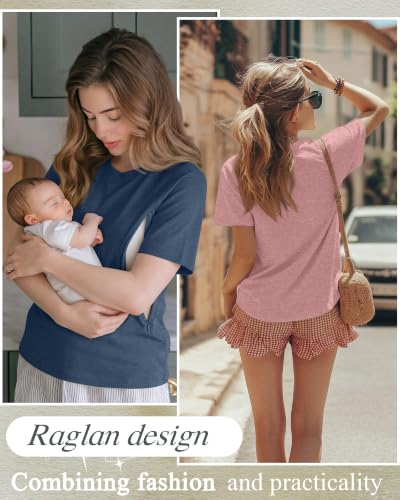Huukeay 3 Pack Women's Nursing Tops - color: Gray Blue, Light Pink, Light Green, size: Medium