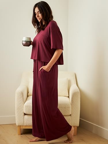 Kindred Bravely Aria Short Sleeve Crop Maternity Top, Nursing Breastfeeding - color: Deep Burgundy, size: Medium