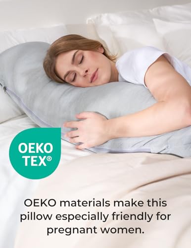 Momcozy J Shaped Cooling Pregnancy Pillow, Maternity Pillow for Sleeping - color: Cooling Fabric - Deep Grey