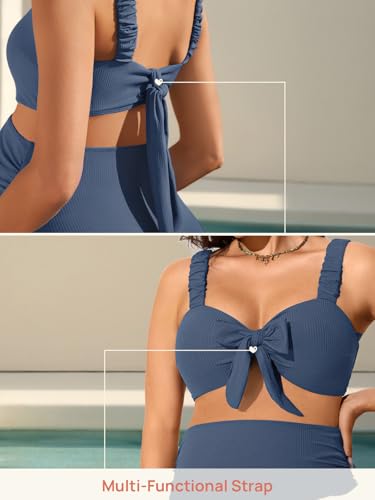 Summer Mae Ribbed Maternity Bikini Swimsuit Two-Piece Crop Top Bathing Suit - color: Blue, size: 4