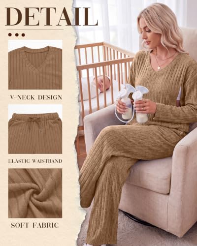 Huukeay 2 Piece Postpartum Nursing Sets - color: Light Brown, size: Small