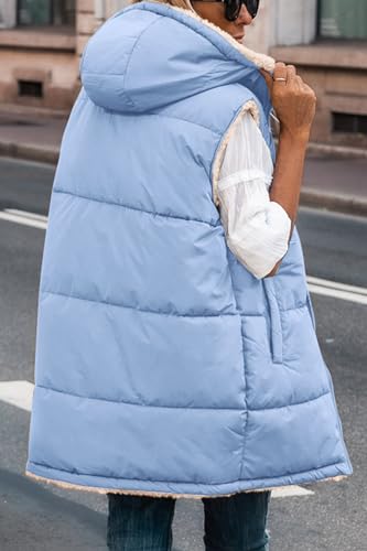 PRETTYGARDEN Women's Winter Reversible Fleece Long Vests - color: Light Blue, size: Large