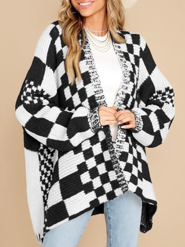 Saodimallsu Womens Checkered Cardigan Sweater - color: Black&white, size: X-Large