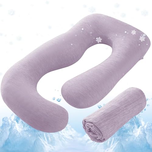 Sasttie Cooling Pregnancy Pillow Cover for 57-inch Maternity Pillow, Purple - color: Purple