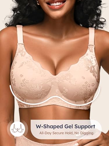 Wireless Jelly Jacquard Bralettes for Women Seamless Convertible Bras - color: Skin, size: Large