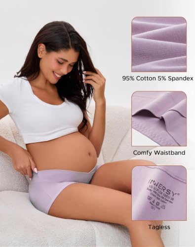INNERSY Women's Maternity Underwear Cotton Pregnancy Boyshorts 4-Pack - color: Lavender, size: Large