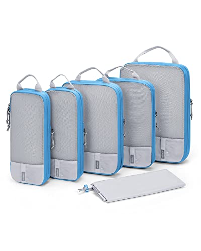 BAGSMART Compression Packing Cubes for Travel Essentials - color: White & Blue, size: Set of 6