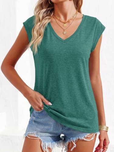 Langwyqu Womens' Cap Sleeve Tees Casual Loose Fit Basic Shirts Tank Tops - color: 00- Lake Blue, size: Small