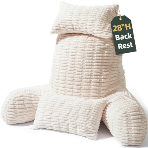 28" XXL Reading Pillow, Backrest Pillow with Detachable Neck Pillow - color: Beige, size: XX-Large(28inch)