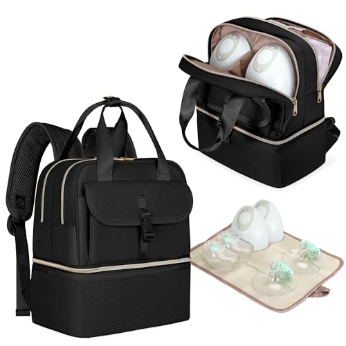 Fasrom Breast Pump Bag with Cooler Compartment, Wearable Pumping Backpack - color: Black