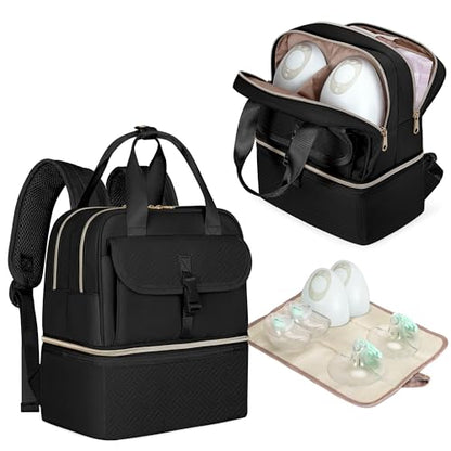 Fasrom Breast Pump Bag with Cooler Compartment, Wearable Pumping Backpack - color: Black