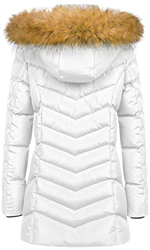 CREATMO US Women's Winter Hooded Coat Waterproof Warm Long Puffer Jacket Parka - color: White, size: Small