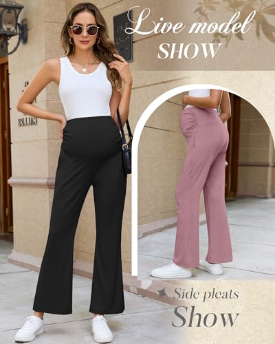 3 Pack Women's Maternity Pants Comfy Flare Trousers - color: Black, Cold Gray, Gray Pink, size: Medium