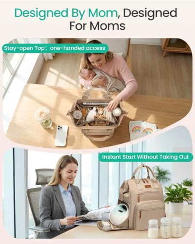 Qualyphant Extra Large Breast Pump Bag & Insulated Cooler, Dual-Deck Design - color: Khaki
