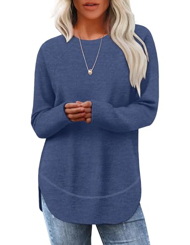 Sampeel Long Sleeve Shirts for Women Tunic Tops Loose Fit Dressy Crew Neck Pullover Sweaters 2026 - color: Navy, size: XX-Large