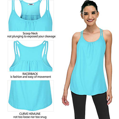 Hibelle Womens Scoop Neck Cute Racerback Yoga Workout Tank Top - color: Light Blue, size: Small