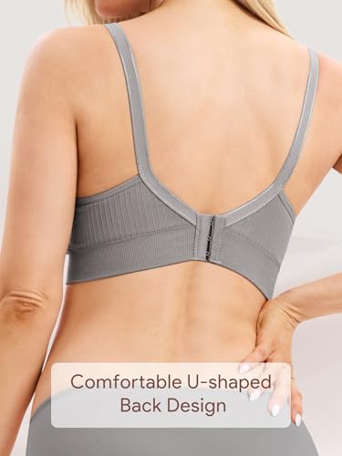 Angelhood Ribbed Nursing Bras 5 Pack Wireless V Neck Maternity Nursing Bra - color: Black/Grey/White/Acid Blue/Nude, size: Medium