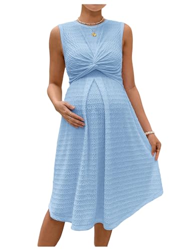 OYOANGLE Women's Maternity Dress Sleeveless Nursing Dresses Breastfeeding - color: Blue, size: Large