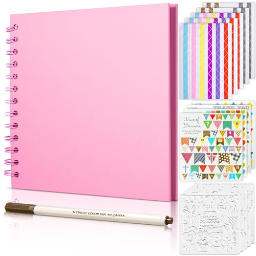 GOTIDEAL 8 x 8 Inch Scrapbook Album with Metallic Markers, Pink, 40 Pages - color: Pink, size: 8*8 Inches 40Pages