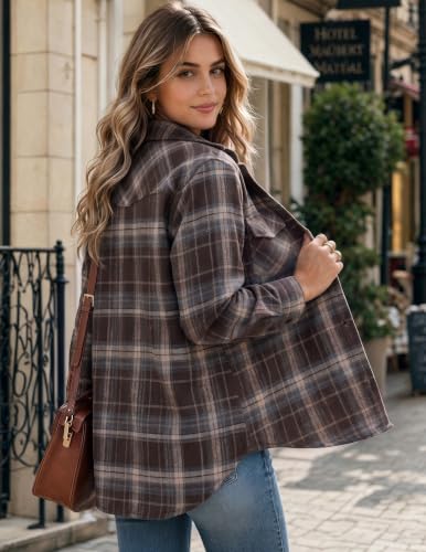 Zeagoo Flannel Shirt Women Plaid Button Down Shackets Long Sleeve Fall Tops - color: Chocolate-gw542, size: X-Large