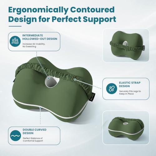 Knee Pillow for Side Sleepers, Memory Foam Leg Pillow, Green - color: Green