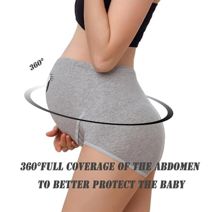 Maternity Cotton Underwear High Waist Adjustable Pregnancy Seamless Soft Hipster Panties Over Bump 4-Pack - color: Cute Cartoon(4 Pack), size: Medium