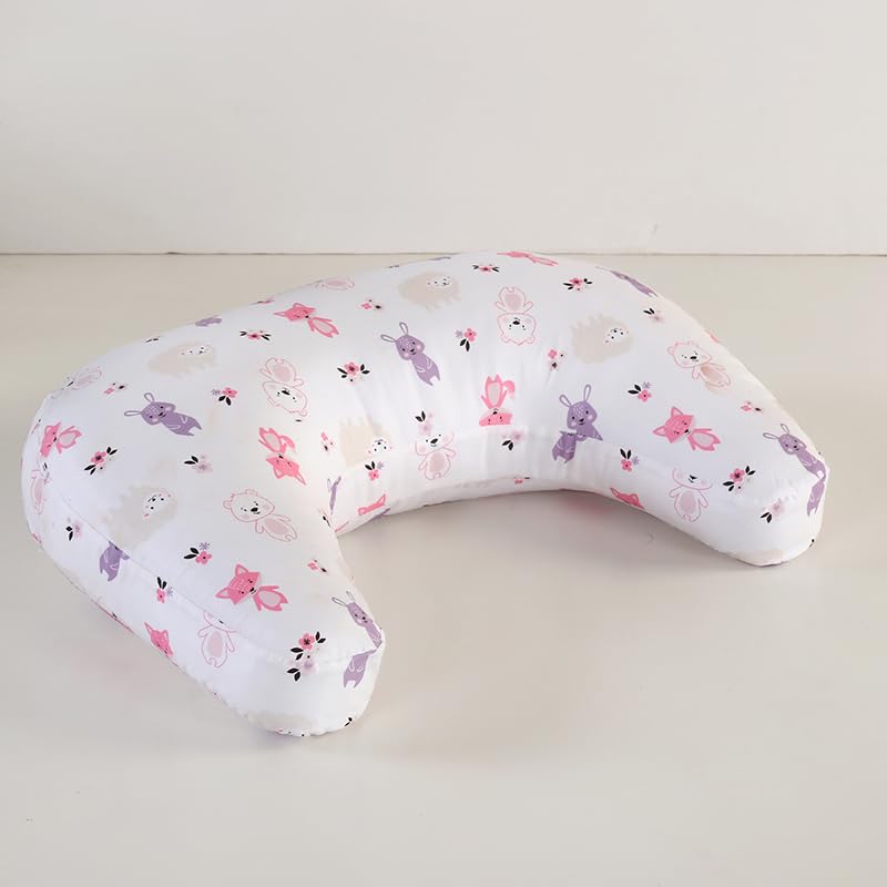 U-Shape Breastfeeding Nursing Pillow Set, 1 Insert and 2 Removable Covers - color: Pink & White Animals Party