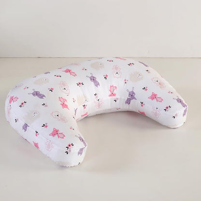 U-Shape Breastfeeding Nursing Pillow Set, 1 Insert and 2 Removable Covers - color: Pink & White Animals Party