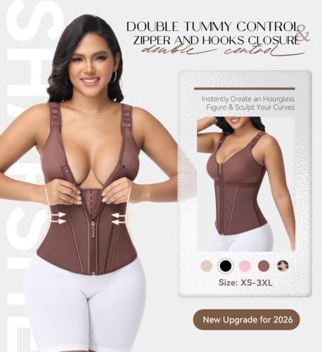 SHAPSHE Waist Trainer Corset for Women Tummy Control Body Shaper with Bra - color: Mocha, size: XX-Large