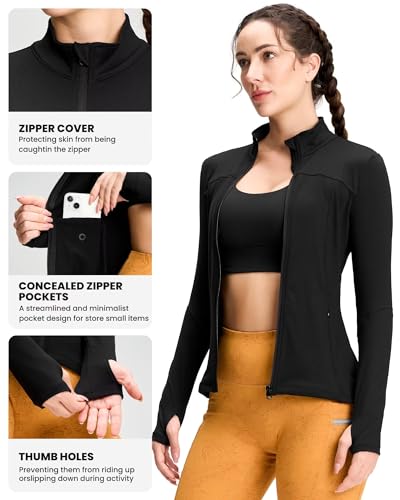 Queenie Ke Womens Running Jackets with Zipper Pockets - color: Black, size: X-Small