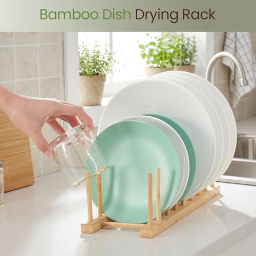 NOVAYEAH Bamboo Wooden Dish Rack-Plate Pot Lid Organizer Rack for Cabinet - size: 1 Pack