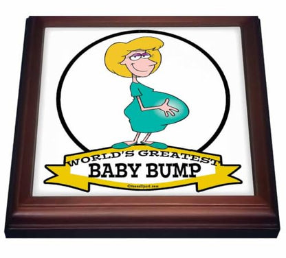 3dRose Funny Worlds Greatest Baby Bump Women Pregnancy Humor Cartoon 8x8 Trivet with 6x6 Ceramic Tile