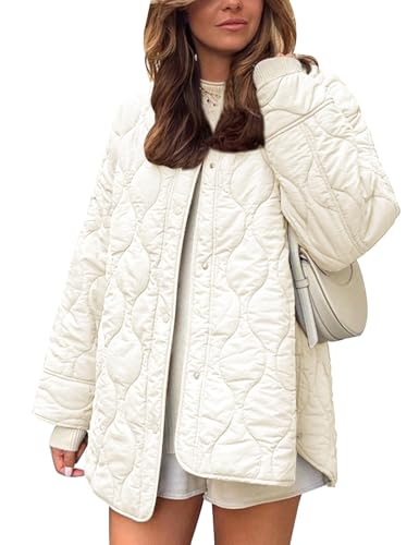 Flygo Womens Quilted Lightweight Jackets Oversized Puffer Coat with Pockets - color: Beige, size: Small