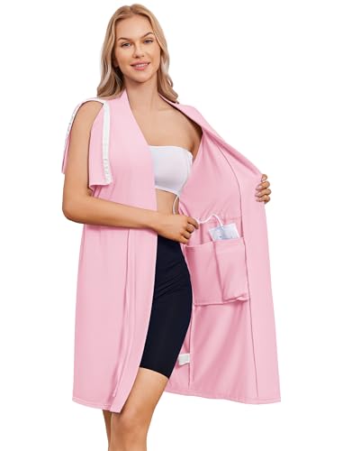 Deyeek Women's Post Surgery Mastectomy Robe with 4 Internal Drain Pockets Short Sleeve Adaptive Nightgowns Pajama Dress Shirt - color: Pink, size: Small