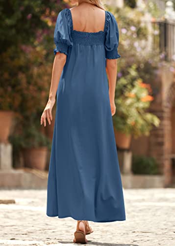 KIRUNDO Women Summer Maxi Dress Puff Sleeve Long Dresses - color: Dark Blue, size: Medium
