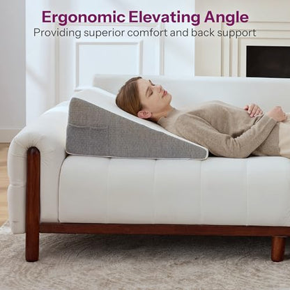 Wedge Pillow with Foam Top for Sleeping,Reading and Rest, 8 Inch Elevated Support Triangle Bed Pillow for Legs and Back Support with Washable Cover - size: 25 x 24 x 8 inches (Pack of 1)