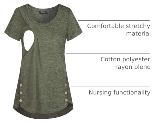 Quinee Women's Casual Button Side Nursing Tops Maternity Breastfeeding Tunic - color: Olive Green1, size: Small