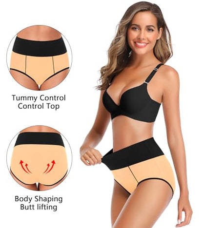 OLIKEME High Waisted Underwear for Women Tummy Control Cotton Plus Size Full Coverage Packs Ladies Panties Briefs - color: Multi-b-5 Pack, size: Large