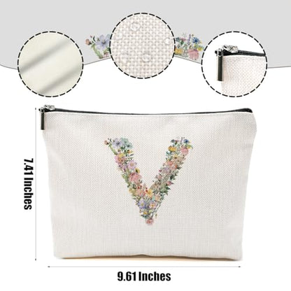 Flowers Initial Makeup Bag, Monogrammed for Women Teacher Bride Mom - color: Floral V, style: Floral