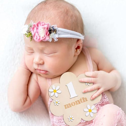 3D Daisy Baby Monthly Milestone Sign Cards, White - color: White